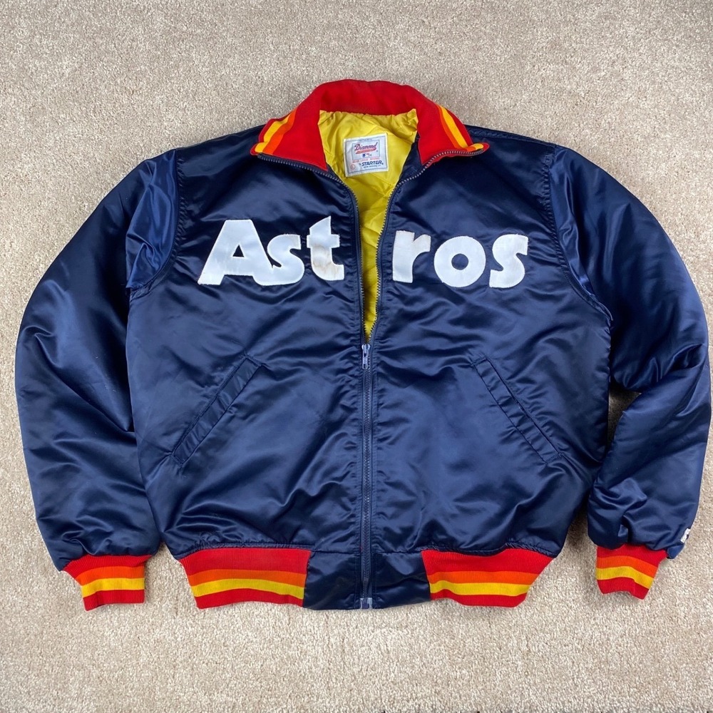 Vintage Houston Astros Starter Diamond Collection Satin Bomber Jacket Mens Large